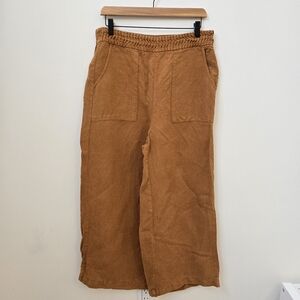 Joie Linen Blend Wide Leg Cropped Pants Size Large Brown Elastic Waist Casual